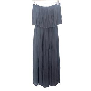 Gaya Gray Silk & Cotton Strapless Gauze Tiered Midi Maxi Dress Women’s Sz Medium